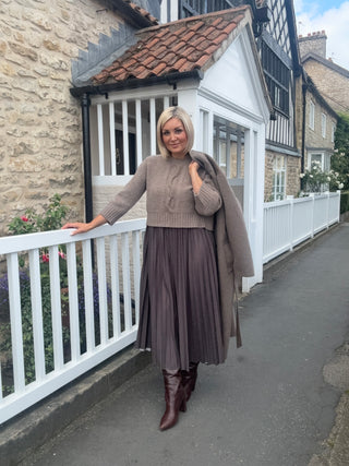 Jersey dress with a wool top - HAZELNUT BROWN