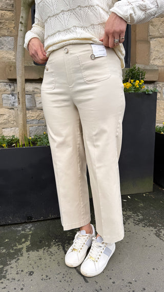 Stylish Wide Leg Culotte with Button Feature in Ecru