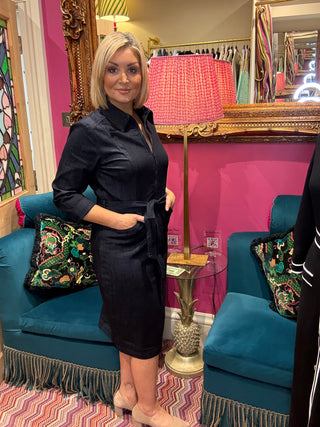 Denim Dress With Half Zip and Belt