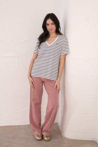 Ladies Ariana T Shirt - Navy Stripe