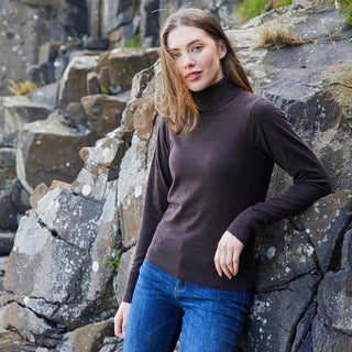 Womens Melford Knit Roll Neck - Deep Bark