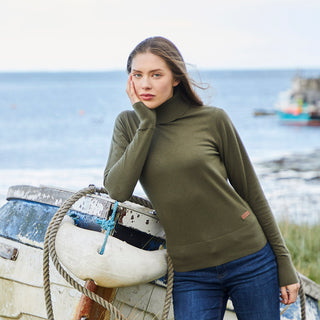 Womens Melford Knit Roll Neck - Khaki Green