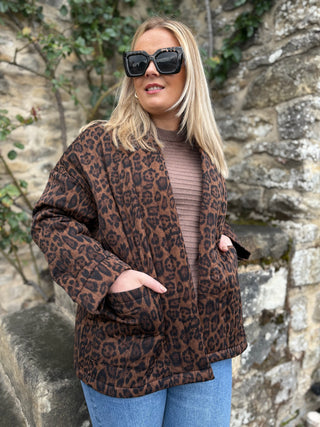 Arwen Kimono Jacket in Brown Quilted Leopard