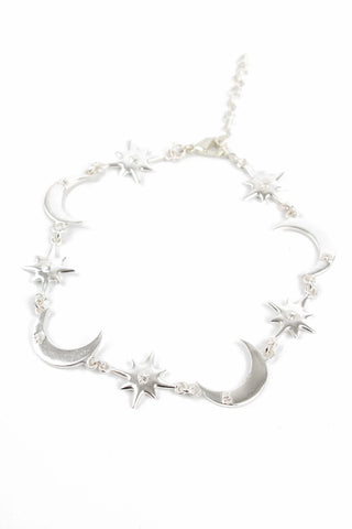 SILVER STAR & MOON CHARM BRACELET