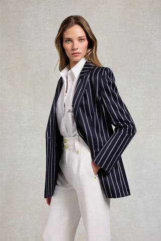 SINGLE BREASTED BELGRAVIA BLAZER IN INK NAVY WIDE STRIPE