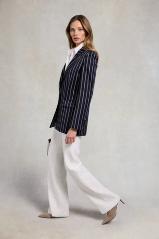 SINGLE BREASTED BELGRAVIA BLAZER IN INK NAVY WIDE STRIPE