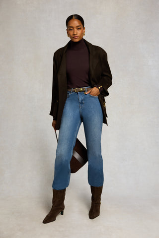 BUTTONED KNIT ROLL NECK - CHOCOLATE