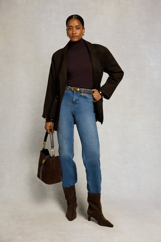 BUTTONED KNIT ROLL NECK - CHOCOLATE