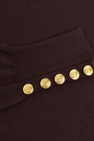 BUTTONED KNIT ROLL NECK - CHOCOLATE