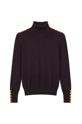 BUTTONED KNIT ROLL NECK - CHOCOLATE