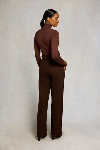 BUTTONED KNIT ROLL NECK - WALNUT