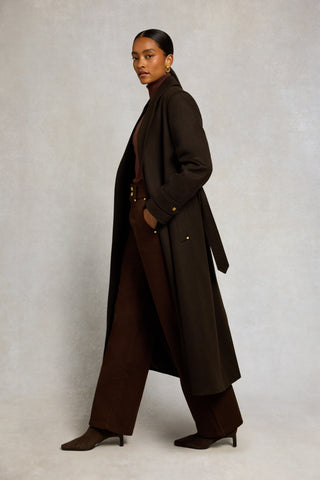 BUTTONED KNIT ROLL NECK - WALNUT