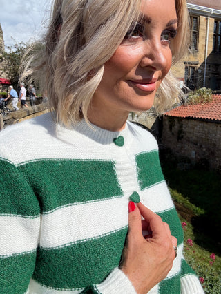 Emma Cardigan Winter White and Emerald