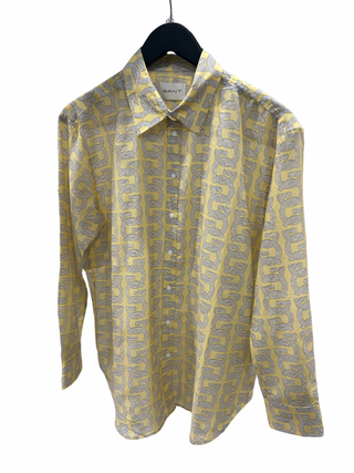 Relaxed G Patterned Cotton Silk Shirt in Dusty Yellow