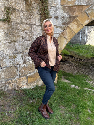 Arwen Kimono Jacket in Brown Quilted Leopard