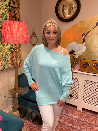 Lincoln Slash Neck Batwing Knit Sweater Tiffany