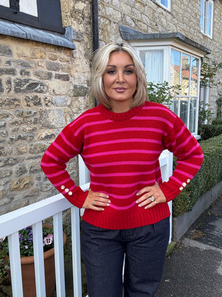 Clarabelle Striped Jumper in Ruby Main / Punk stripe