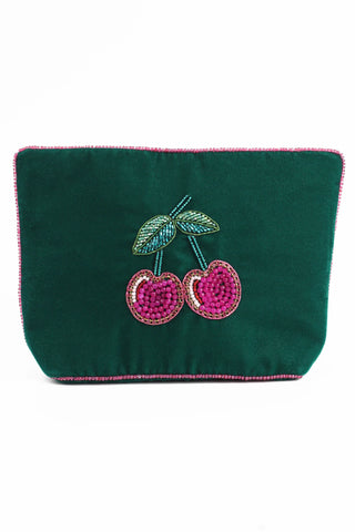 CHERRY GREEN VELVET MEDIUM POUCH