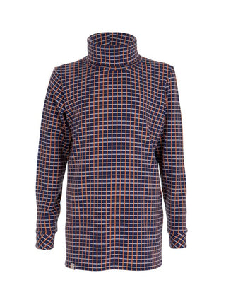 Kids Roll Neck Top Navy & Burnt Orange