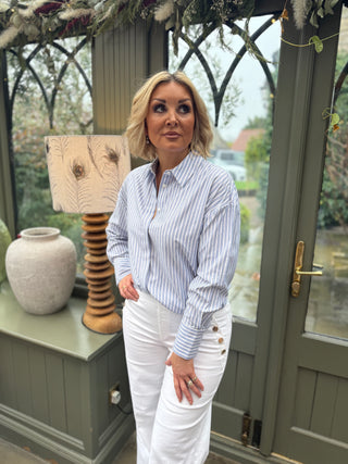 Tencel Stripe Print Boxy Blouse