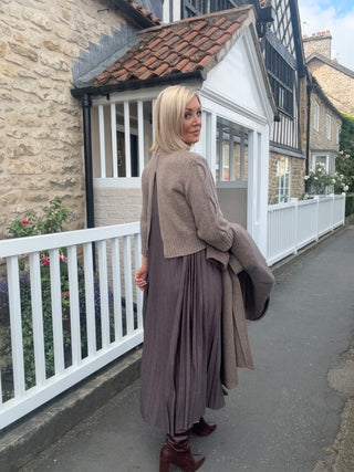 Jersey dress with a wool top - HAZELNUT BROWN