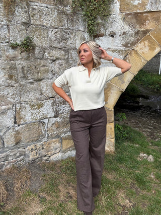 Wide trousers in cotton drill - CHOCOLATE