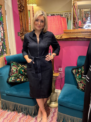 Denim Dress With Half Zip and Belt