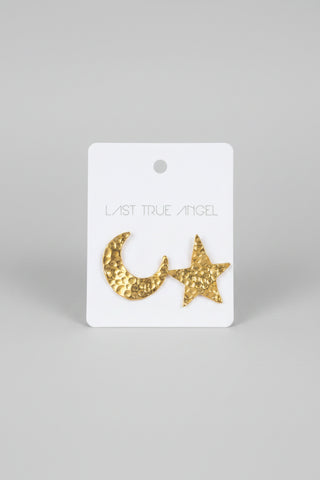Hammered Star and Moon Earring in Gold