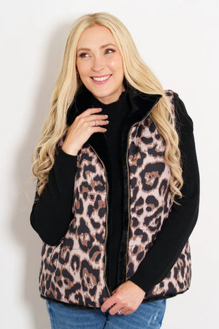 Tamsin Faux Fur Lined Gilet in natural Leopard