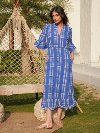 Cat Embroidery Dress Blue
