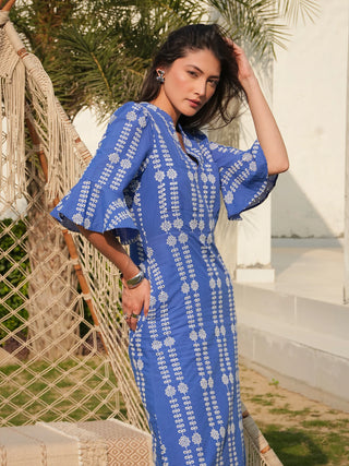 Cat Embroidery Dress Blue