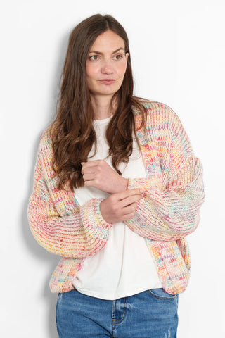 Brodie Wool Blend Cardigan in Cream Rainbow Knit