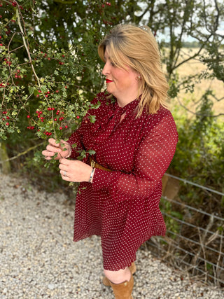 Dot Print Bow Dress in Plumped Red