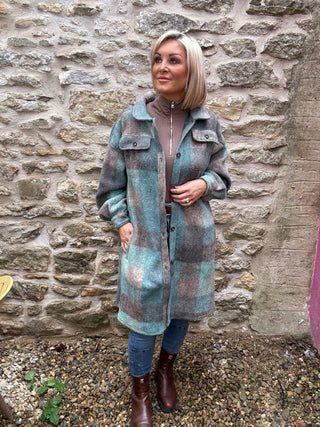Elle Long Fleece Jacket - Evergreen Check