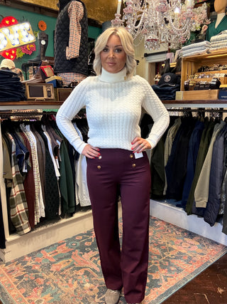 Ponte Trouser with Button Feature in Port