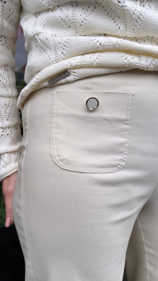 Stylish Wide Leg Culotte with Button Feature in Ecru