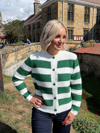 Emma Cardigan Winter White and Emerald