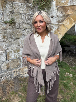 Fringed wool shawl - DEEP TAUPE