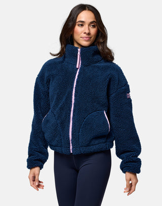 Industry Fleece High Collar Jacket  Petrol Blue
