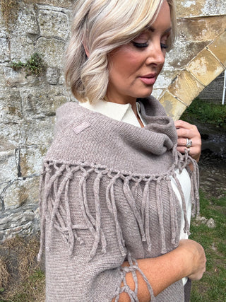 Fringed wool shawl - DEEP TAUPE