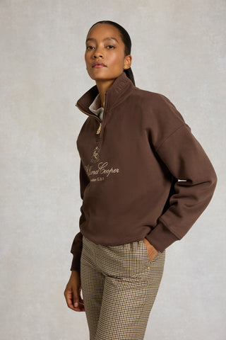 ESSENTIAL RELAXED QUARTER ZIP SWEAT - WALNUT