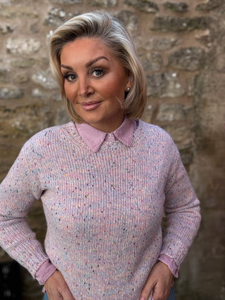 Flecked Italian Wool Blend Knitted Jumper - Pink ONE SIZE 8-18