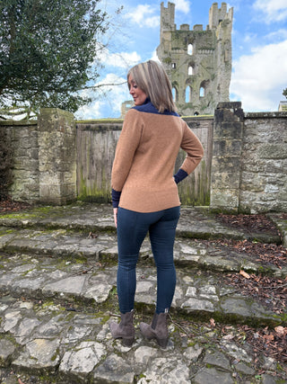 Gold Button 1/4 Zip Jumper Navy & Tan