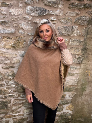 Silverfir Women's Tweed Poncho - Camel Twill