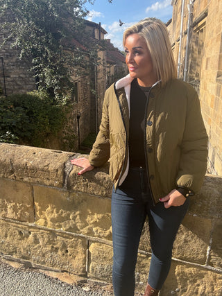 Connie Reversible Jacket in Khaki,Cream