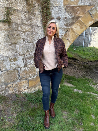 Arwen Kimono Jacket in Brown Quilted Leopard