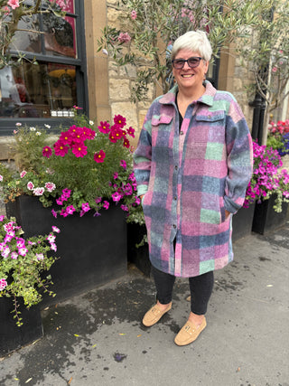 Elle Long Fleece Jacket - Fuchsia Check