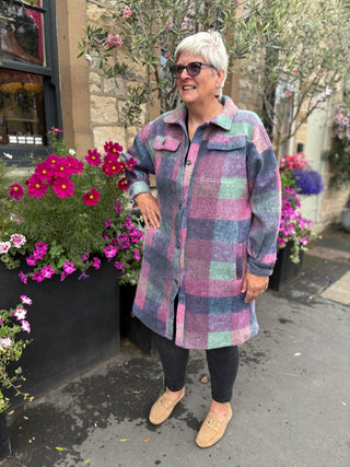 Elle Long Fleece Jacket - Fuchsia Check