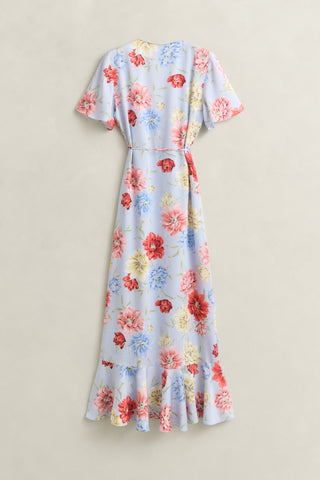 FLORAL PRINT WRAP SS FRILL DRESS