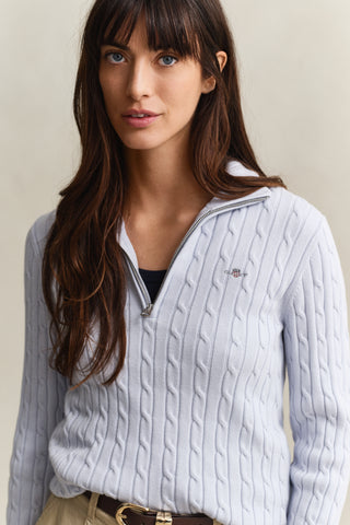 STRETCH COTTON CABLE HALF-ZIP LIGHT BLUE